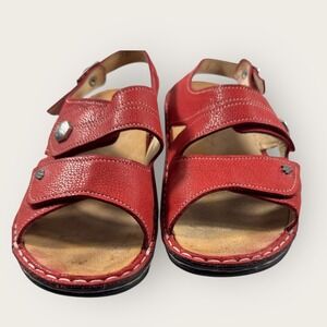 Finn Comfort Sandals Leather Women's Size 37 Red Hook & Loop Straps